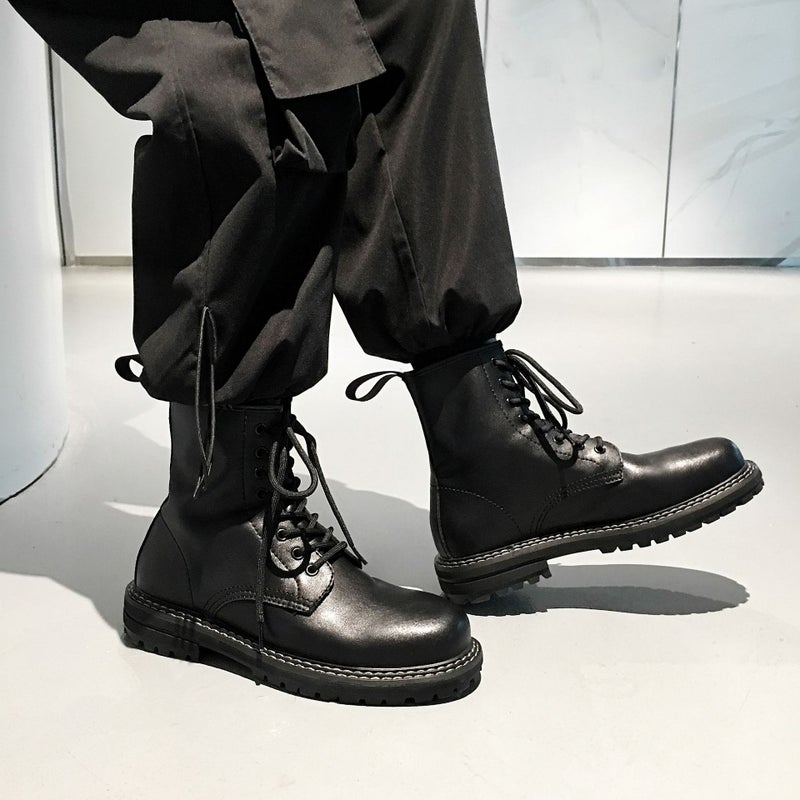 Couple Style 35-47 Size Ins Boots Men'S High Top Genuine Leather Large Size Boots Women'S Motorcycle Shoes Black Work Boots - Image 2
