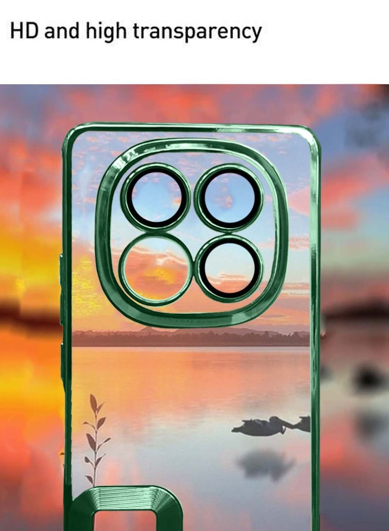 Wtech Xiaomi Redmi Note 14 Pro 5G 2024 PU Luxury Plating Raised Lips Camera Hole Case Cover - Clear/Dark Green - Image 4