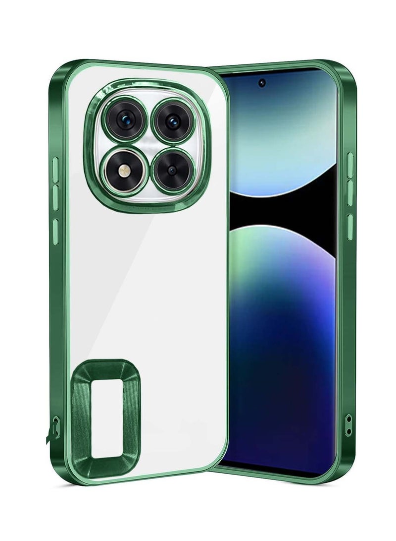 Wtech Xiaomi Redmi Note 14 Pro 5G 2024 PU Luxury Plating Raised Lips Camera Hole Case Cover - Clear/Dark Green - Image 1