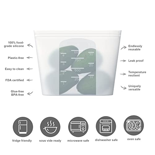 Winrock Reusable Silicone Food Storage Bag, for Microwave, Oven, Fridge, Freezer & Sous Vide Zip Sealed Containers (2 Middle size 32oz 1000ml)… - Image 2