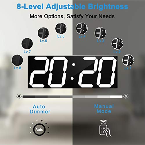 CHKOSDA LED Large Digital Wall Clock, Oversize Wall Clock with 6” Numbers, Remote Control Count up/Countdown Timer Clock, Auto Dimmer, Big Calendar and Thermometer(White) - Image 3