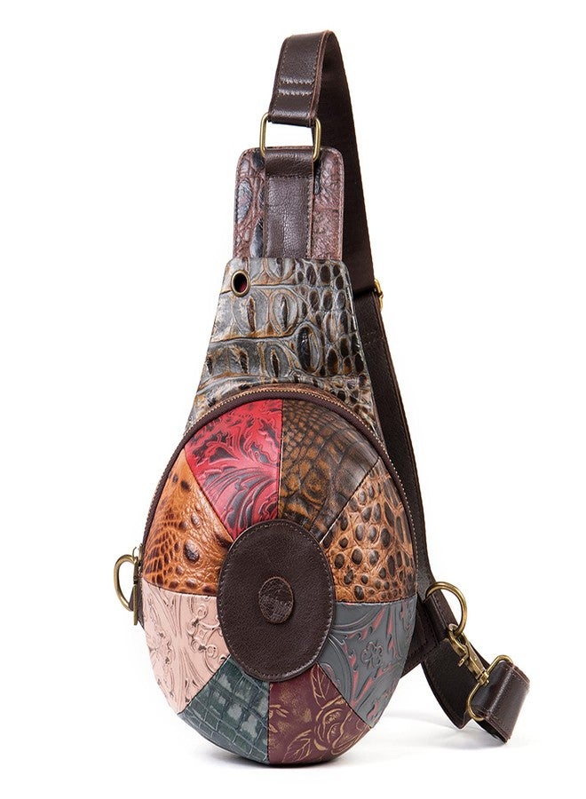 FANDARE Patchwork Genuine Leather Sling Backpack for Women, Women's Cross Body Sling Bag, Water-Resistant Sling Bag Women with Wide Strap, Stylish Crossbody Backpack Multicoloured - Image 1