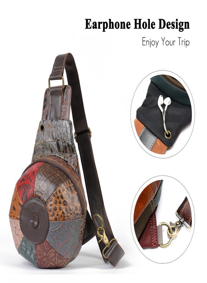 FANDARE Patchwork Genuine Leather Sling Backpack for Women, Women's Cross Body Sling Bag, Water-Resistant Sling Bag Women with Wide Strap, Stylish Crossbody Backpack Multicoloured - Image 3