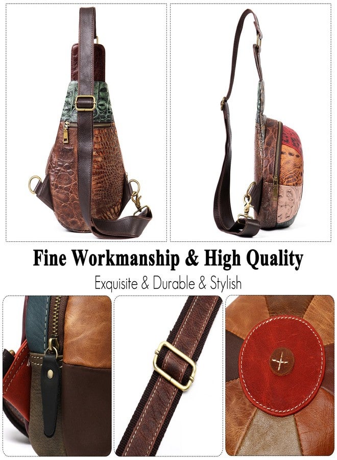 FANDARE Patchwork Genuine Leather Sling Backpack for Women, Women's Cross Body Sling Bag, Water-Resistant Sling Bag Women with Wide Strap, Stylish Crossbody Backpack Multicoloured - Image 4