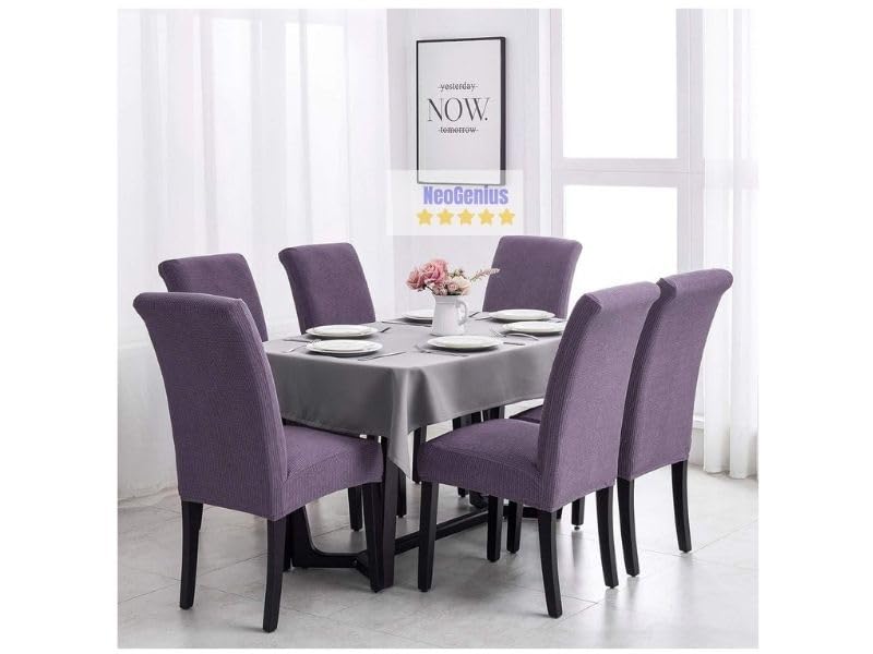 NeoGenius Premium Elegant Dining Chair Covers, Slipcovers Set of 6, Spandex Super Fit Stretch Removable Washable Covers, Protector - Lavender - Image 4