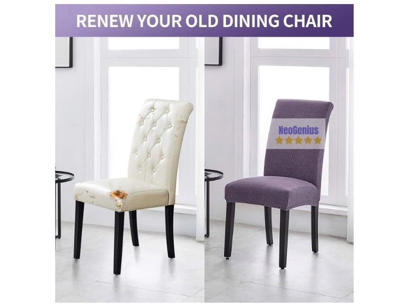 NeoGenius Premium Elegant Dining Chair Covers, Slipcovers Set of 6, Spandex Super Fit Stretch Removable Washable Covers, Protector - Lavender - Image 3