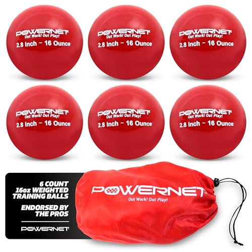 PowerNet Weighted Baseballs for Hitting Training, Baseball Training Equipment for Throwing & Batting, Build Muscle & Strength, 6 Balls 2.8" (16 Oz - Red) - Image 1