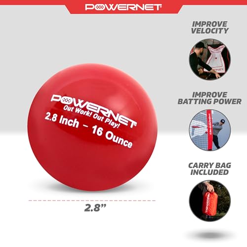 PowerNet Weighted Baseballs for Hitting Training, Baseball Training Equipment for Throwing & Batting, Build Muscle & Strength, 6 Balls 2.8" (16 Oz - Red) - Image 3