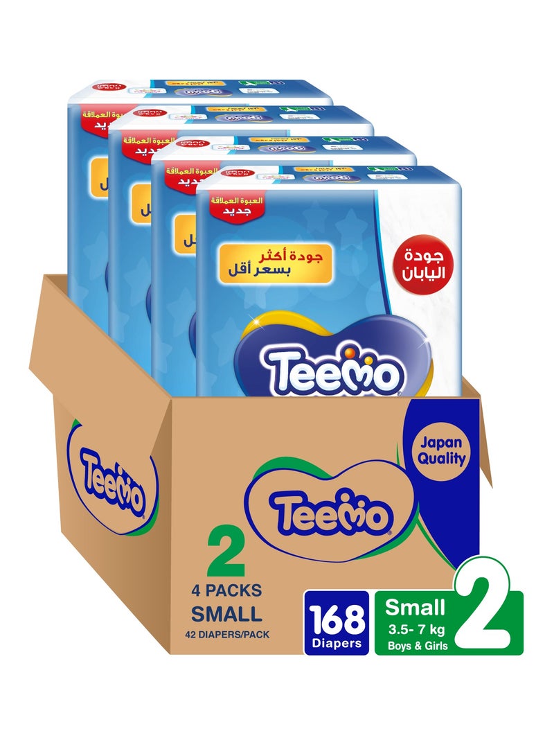 Teemo Compressed Diamond Pad, Size 2, Small, 3.5-7 Kg, Jumbo Box, 168 Diapers - Image 1