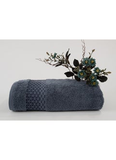 White Rose Towel 4 Piece Bathroom  Set - TRIANGLE - 500 GSM - 100% Cotton Terry - Jacquard Border- 2 Bath  70X140 cm & 2 Hand  50x90 cm- Luxury Touch - Extra Absorbent-Blue  - Image 2