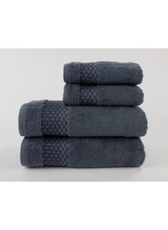 White Rose Towel 4 Piece Bathroom  Set - TRIANGLE - 500 GSM - 100% Cotton Terry - Jacquard Border- 2 Bath  70X140 cm & 2 Hand  50x90 cm- Luxury Touch - Extra Absorbent-Blue  - Image 1