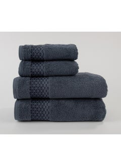 White Rose Towel 4 Piece Bathroom  Set - TRIANGLE - 500 GSM - 100% Cotton Terry - Jacquard Border- 2 Bath  70X140 cm & 2 Hand  50x90 cm- Luxury Touch - Extra Absorbent-Blue  - Image 3