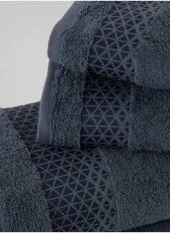 White Rose Towel 4 Piece Bathroom  Set - TRIANGLE - 500 GSM - 100% Cotton Terry - Jacquard Border- 2 Bath  70X140 cm & 2 Hand  50x90 cm- Luxury Touch - Extra Absorbent-Blue  - Image 5