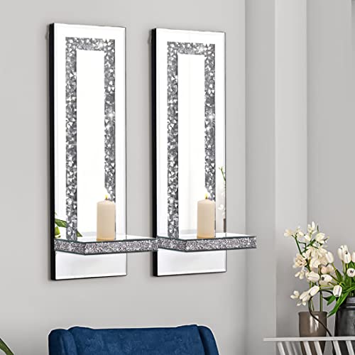 Aeveco Crystal Crush Diamond Mirrored Candle Sconces, Silver Wall Candle Holder Set of 2, Wall Decorations for Living Room，Dining Room (Rectangle Stripe (Style 4)) - Image 5