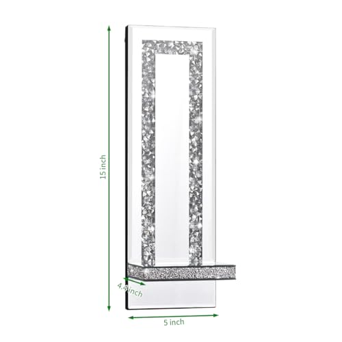 Aeveco Crystal Crush Diamond Mirrored Candle Sconces, Silver Wall Candle Holder Set of 2, Wall Decorations for Living Room，Dining Room (Rectangle Stripe (Style 4)) - Image 3