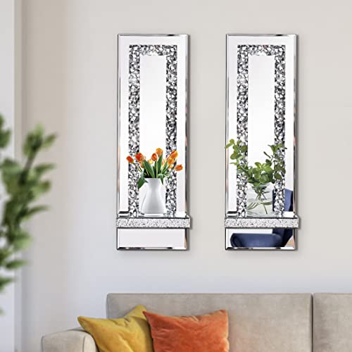 Aeveco Crystal Crush Diamond Mirrored Candle Sconces, Silver Wall Candle Holder Set of 2, Wall Decorations for Living Room，Dining Room (Rectangle Stripe (Style 4)) - Image 4