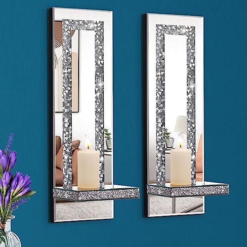 Aeveco Crystal Crush Diamond Mirrored Candle Sconces, Silver Wall Candle Holder Set of 2, Wall Decorations for Living Room，Dining Room (Rectangle Stripe (Style 4)) - Image 1