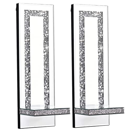 Aeveco Crystal Crush Diamond Mirrored Candle Sconces, Silver Wall Candle Holder Set of 2, Wall Decorations for Living Room，Dining Room (Rectangle Stripe (Style 4)) - Image 2