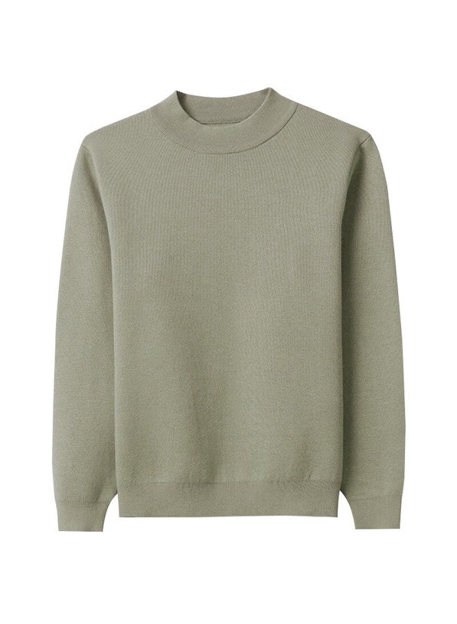 Markless Men's Knitted Sweater Autumn Winter Fleece Thickened Heavy Warm Base Shirt 1719 Olive Gray Mock Neck XL - Image 4