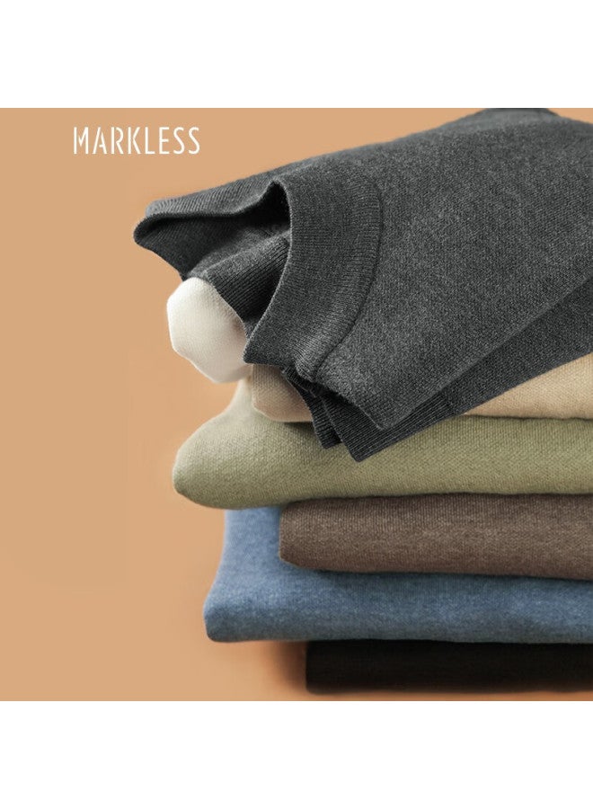 Markless Men's Knitted Sweater Autumn Winter Fleece Thickened Heavy Warm Base Shirt 1719 Olive Gray Mock Neck XL - Image 1