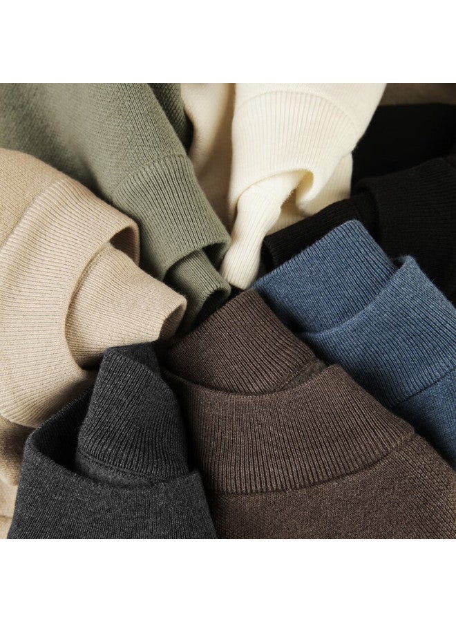 Markless Men's Knitted Sweater Autumn Winter Fleece Thickened Heavy Warm Base Shirt 1719 Olive Gray Mock Neck XL - Image 2