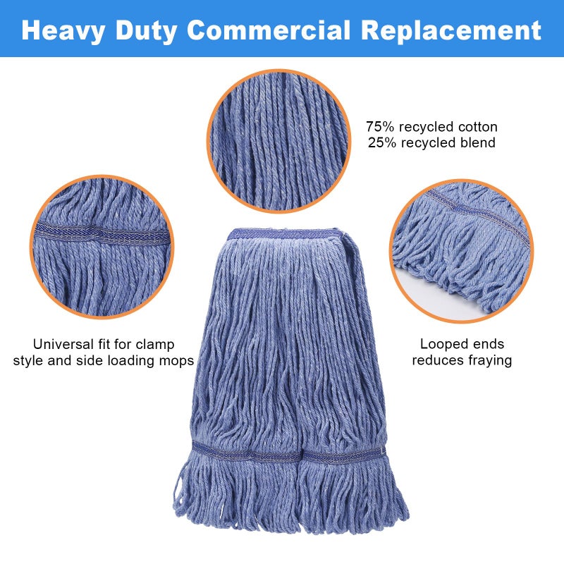 Hakfhsd 2 Pack Heavy Mop Replace Headï¼Œmop Head Replacement,Commercial mop Heads,Reusable Mop Head Refills-Replacement Mop Heads SuitableWet Industrial Blue Cotton Looped End String Head Refill (Blue) - Image 2