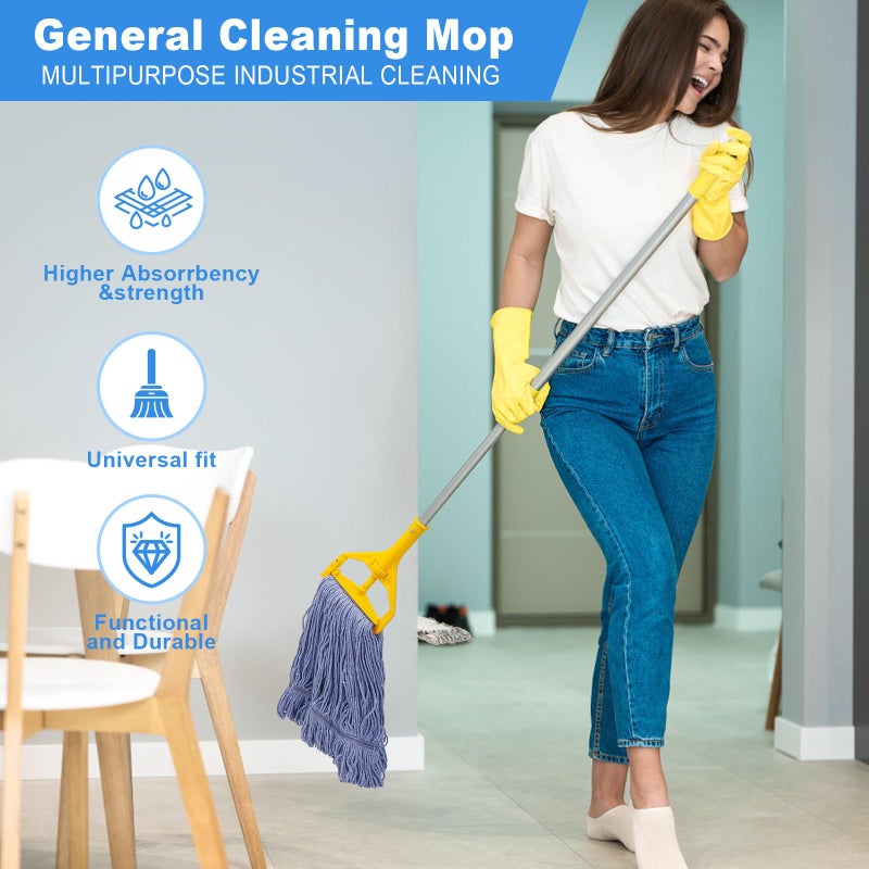 Hakfhsd 2 Pack Heavy Mop Replace Headï¼Œmop Head Replacement,Commercial mop Heads,Reusable Mop Head Refills-Replacement Mop Heads SuitableWet Industrial Blue Cotton Looped End String Head Refill (Blue) - Image 3