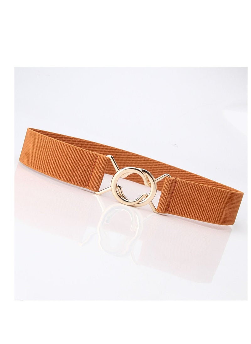 Loquat - Single Loop Japanese Simple Elastic Women's Dress Slim Fit Round Loop Buckle Belt  71cm Brown - Image 1
