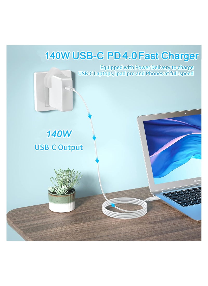KASTWAVE - 140W USB-C Power Adapter for MacBook/MacBook Air/iPad Pro - for MacBook Pro 16/15/ 14/13 Inch 2022/2021/2020/2019/2018, Included 1.8M USB C to C Cable (White) - Image 1