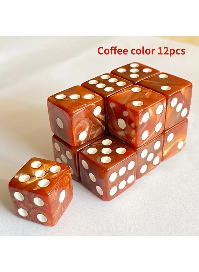 مجموعة أحجار نرد أكريليك 12 قطعة بلون لؤلؤة القهوة بنقشة للألعاب اللوحية والحفلات - Image 1