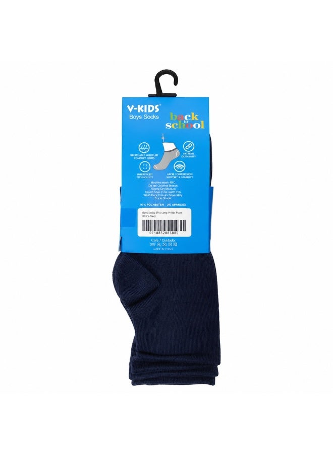 Boys Cotton School Uniform Socks, 5-Pair Pack, Navy - Image 2