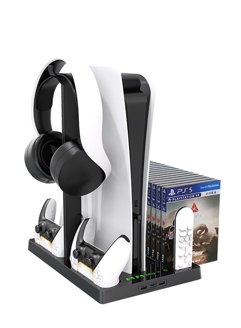Vertical Stand Compatible for PS5 Console, Stand with Cooling Fan and Controller Charger for Playstation 5, Dualsense Charging Dock with 15 Game Disc Storage  - Image 1