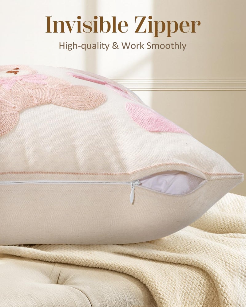 Kokaaee Embroidered Throw Pillow Cover 18x18 Inch - Valentines Decorative Animal Pillow Covers with Zipper for Couch Sofa Bedroom Living Room Cushion Pillowcase, Cute Teddy Bears - Image 3