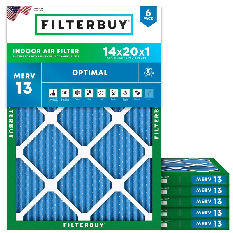 Filterbuy 14x20x1 Air Filter MERV 13 Optimal Smoke Allergy Defense 6Pack Electrostatic Pleated HVAC AC Furnace Filters Replacement Made in USA Actual Size 1350 x 1950 x 075 - Image 2