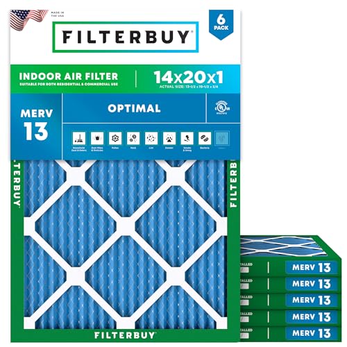Filterbuy 14x20x1 Air Filter MERV 13 Optimal Smoke Allergy Defense 6Pack Electrostatic Pleated HVAC AC Furnace Filters Replacement Made in USA Actual Size 1350 x 1950 x 075 - Image 1