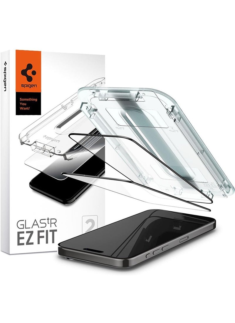 Spigen - واقي شاشة Glastr Ez Fit [عبوة من قطعتين] لهاتف iPhone 15 Pro MAX مصنوع من زجاج مقوى ممتاز - تغطية كاملة من الحافة إلى الحافة - Image 1