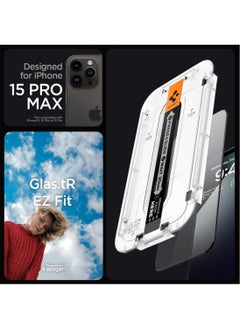 Spigen Glastr Ez Fit [2 Pack] for iPhone 15 Pro MAX Screen Protector Premium Tempered Glass - Full Cover Edge to Edge  - Image 3