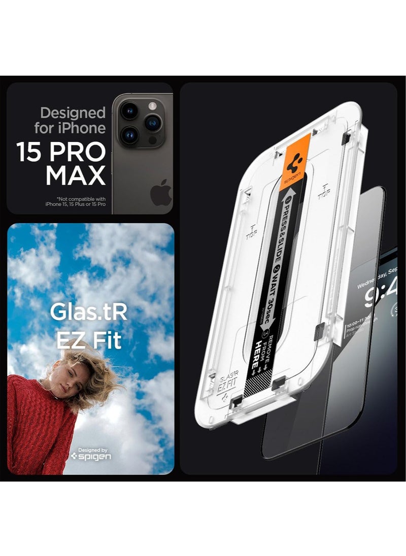 Spigen - واقي شاشة Glastr Ez Fit [عبوة من قطعتين] لهاتف iPhone 15 Pro MAX مصنوع من زجاج مقوى ممتاز - تغطية كاملة من الحافة إلى الحافة - Image 1