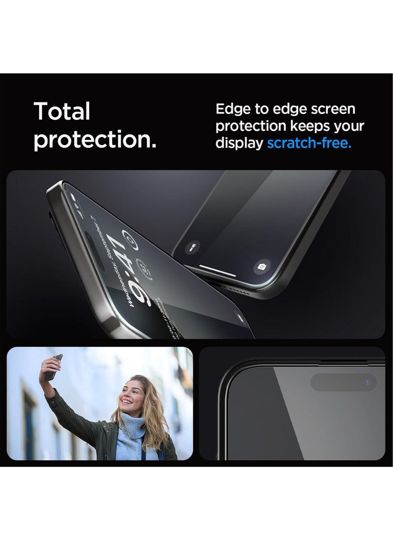 Spigen - واقي شاشة Glastr Ez Fit [عبوة من قطعتين] لهاتف iPhone 15 Pro MAX مصنوع من زجاج مقوى ممتاز - تغطية كاملة من الحافة إلى الحافة - Image 1