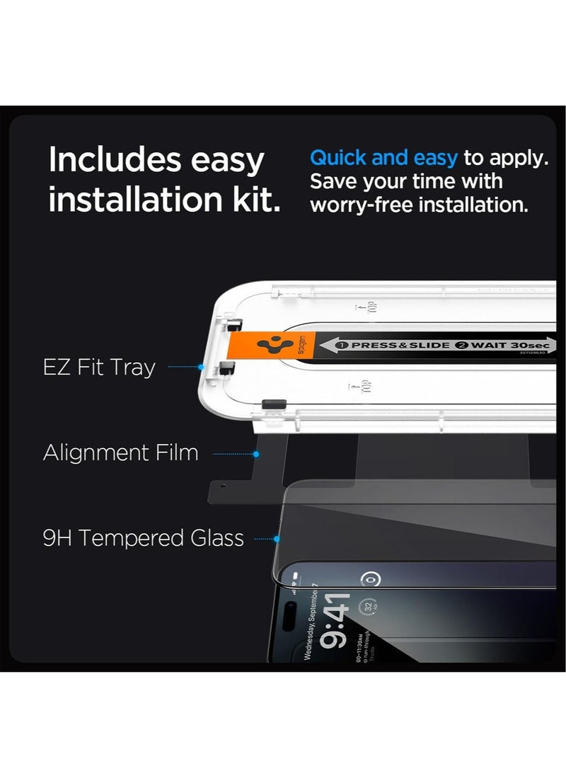 Spigen - واقي شاشة Glastr Ez Fit [عبوة من قطعتين] لهاتف iPhone 15 Pro MAX مصنوع من زجاج مقوى ممتاز - تغطية كاملة من الحافة إلى الحافة - Image 1