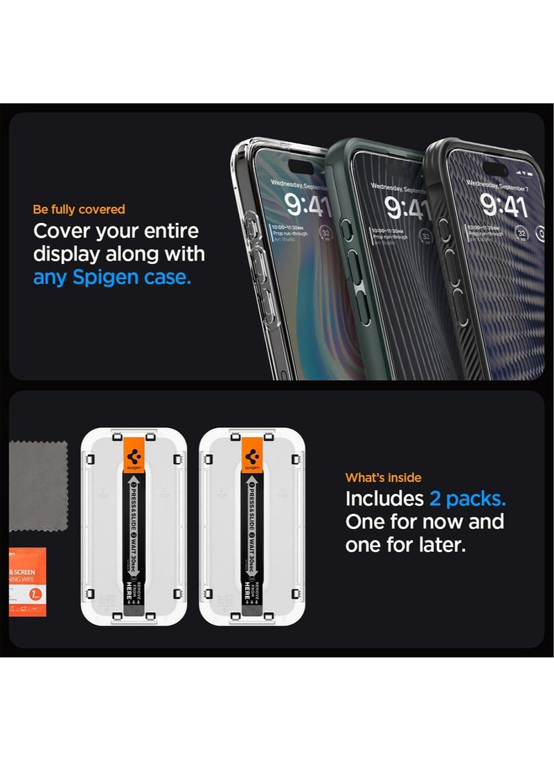 Spigen - واقي شاشة Glastr Ez Fit [عبوة من قطعتين] لهاتف iPhone 15 Pro MAX مصنوع من زجاج مقوى ممتاز - تغطية كاملة من الحافة إلى الحافة - Image 1