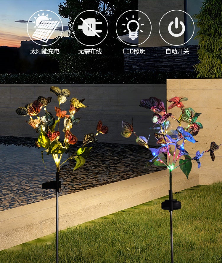 Outdoor Simulation Butterfly Ground Stake Light Solar Charging Lamp for Garden Lawn Decor - Image 3