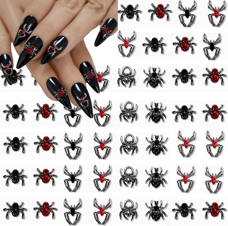 Halloween Spider Nail Charms 3D Alloy Crystals Diamonds Rhinestones Design Gothic Nail Gems Art Accessories for Women Nail Art DIY Decoration Craft Jewelry