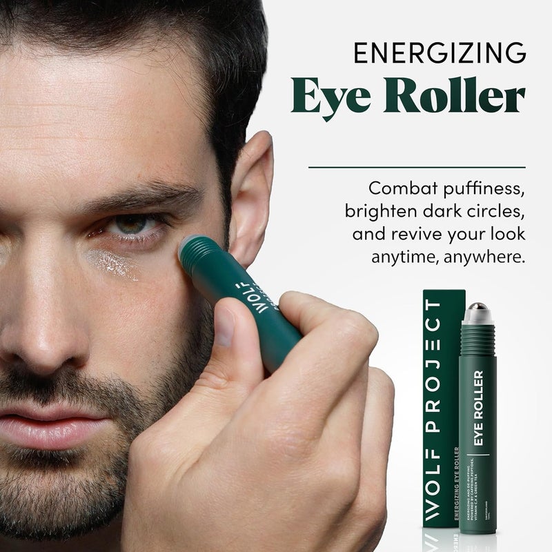 The Wolf Project Under Eye Roller with Caffeine, Vitamin C and Peptides - Energizing Serum for Dark Circles and Puffiness, Fine Lines, Wrinkles - Gel-Based Brightening Cream - Image 1