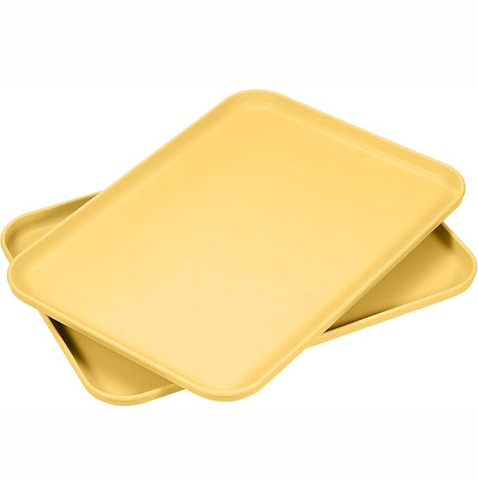 Takositio Takositio Fast Food Serving Tray Wheat Straw Cafeteria Tray Colorful Restaurant Serving Trays Rectangular Serving Platter for Party Home School Restaurant 25 cm Gold Pack of 2 - Image 1