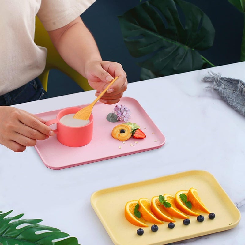 Takositio Takositio Fast Food Serving Tray Wheat Straw Cafeteria Tray Colorful Restaurant Serving Trays Rectangular Serving Platter for Party Home School Restaurant 25 cm Gold Pack of 2 - Image 2