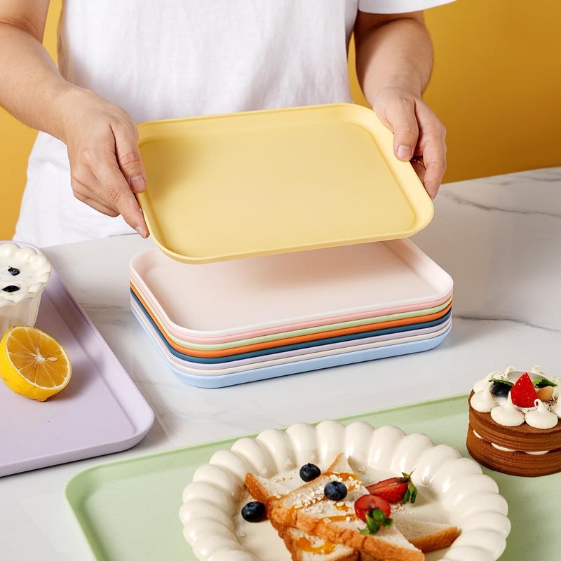 Takositio Takositio Fast Food Serving Tray Wheat Straw Cafeteria Tray Colorful Restaurant Serving Trays Rectangular Serving Platter for Party Home School Restaurant 25 cm Gold Pack of 2 - Image 3