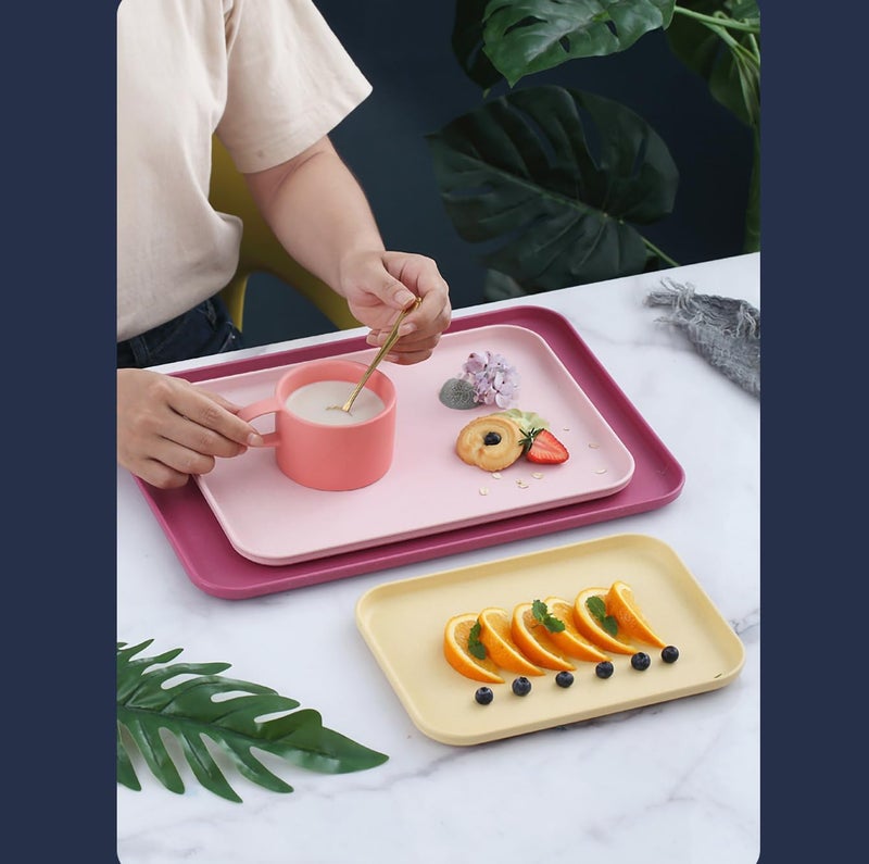 Takositio Takositio Fast Food Serving Tray Wheat Straw Cafeteria Tray Colorful Restaurant Serving Trays Rectangular Serving Platter for Party Home School Restaurant 25 cm Gold Pack of 2 - Image 5