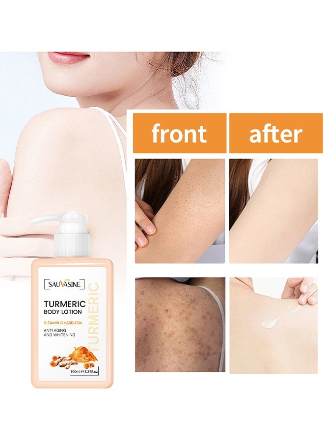SAUVASINE Turmeric Body Lotion - With Vitamin C+Arbutin for Body ,Face, Hand And Feet, Helps to Firming, Moisturizing and Even Skin Tone, Making Skin Smooth And Soften, Suitable for Rough, Dry Skin 100ml - Image 2