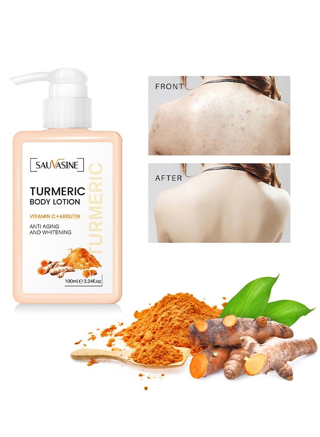SAUVASINE Turmeric Body Lotion - With Vitamin C+Arbutin for Body ,Face, Hand And Feet, Helps to Firming, Moisturizing and Even Skin Tone, Making Skin Smooth And Soften, Suitable for Rough, Dry Skin 100ml - Image 1